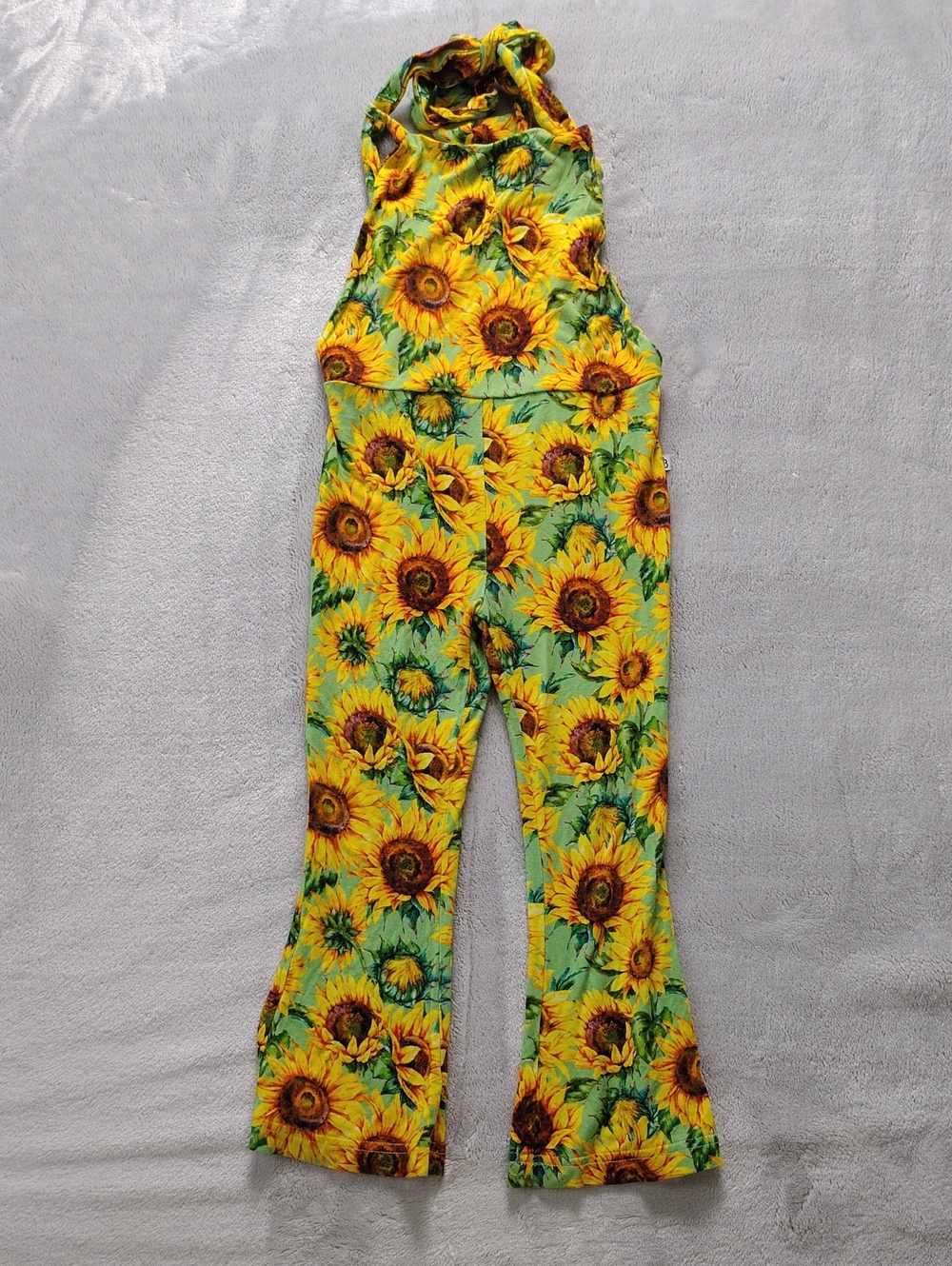 Little Bum Bums Bright Yellow Sunflower Print Bell Bottom Bamboo Romper Size 3T